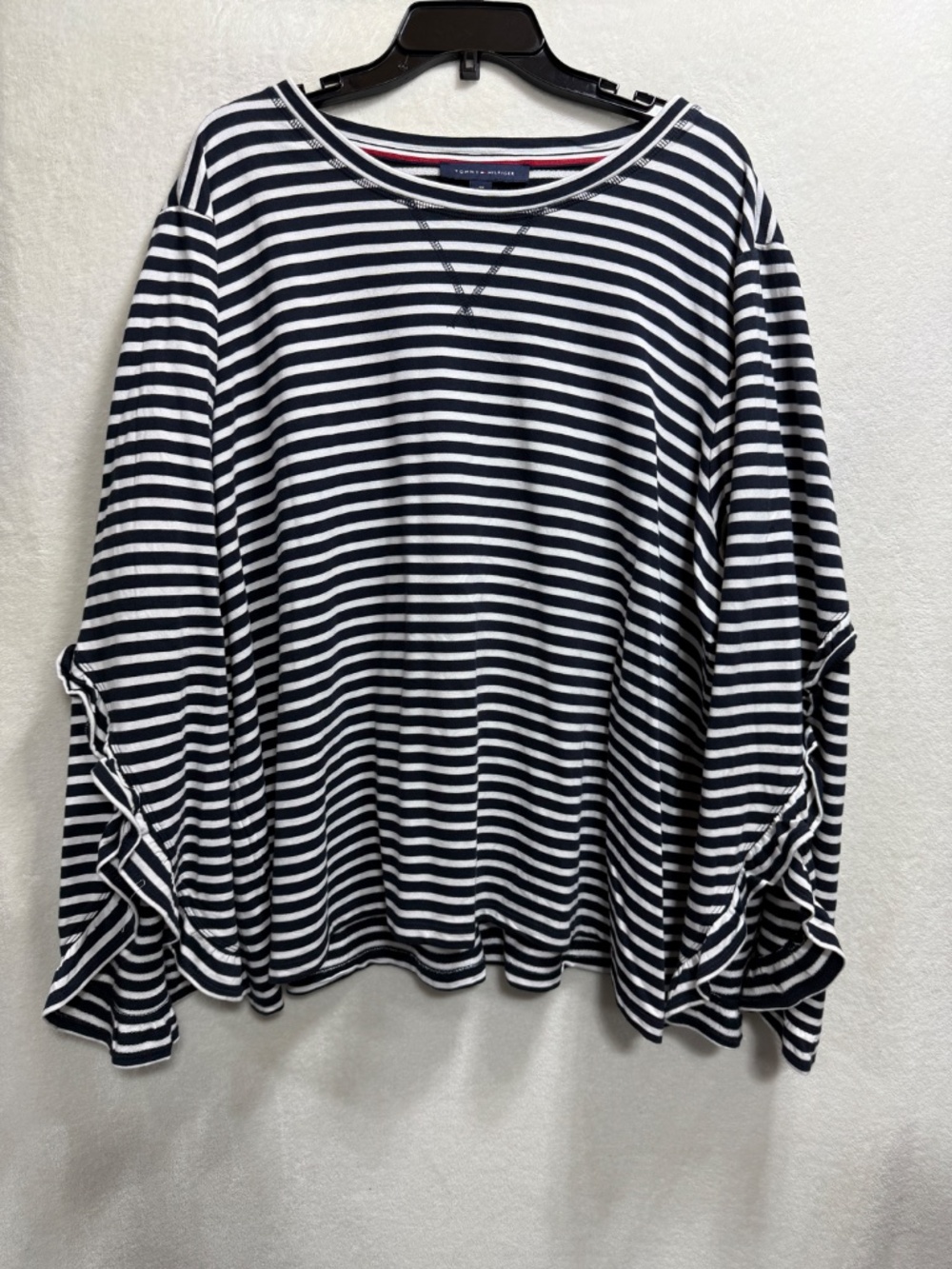 Tommy Hilfiger Striped Shirt Women's 3X Nautical Preppy Ruffle Sleeve Pullover - Picture 2 of 14
